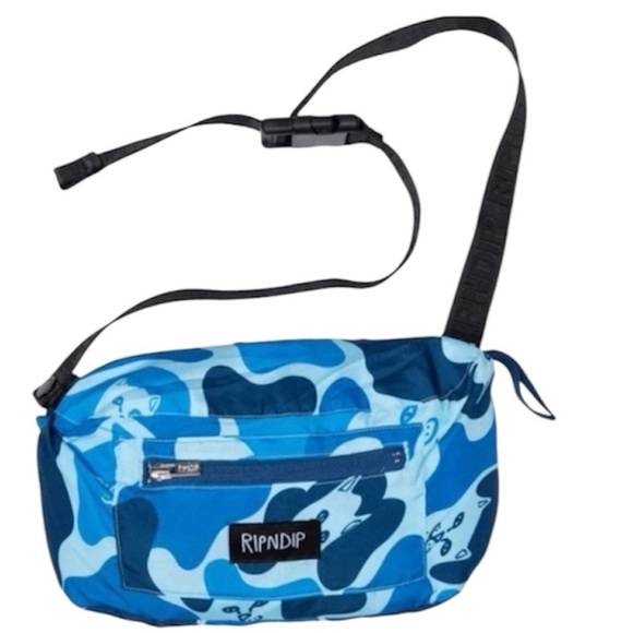 RIPNDIP Nerm Cat Blue Camo Packable Windbreaker Jacket Sz S Rare Skate Unisex - Picture 3 of 16